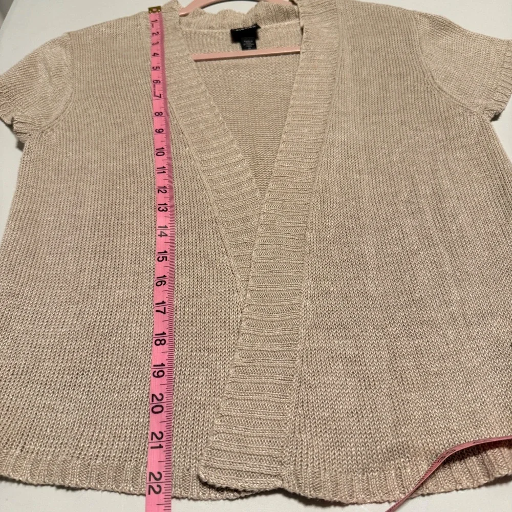 Eileen Fisher Hemp Knit Short Sleeve Open Front Cardigan Sz M Beige Tan - Picture 6 of 13